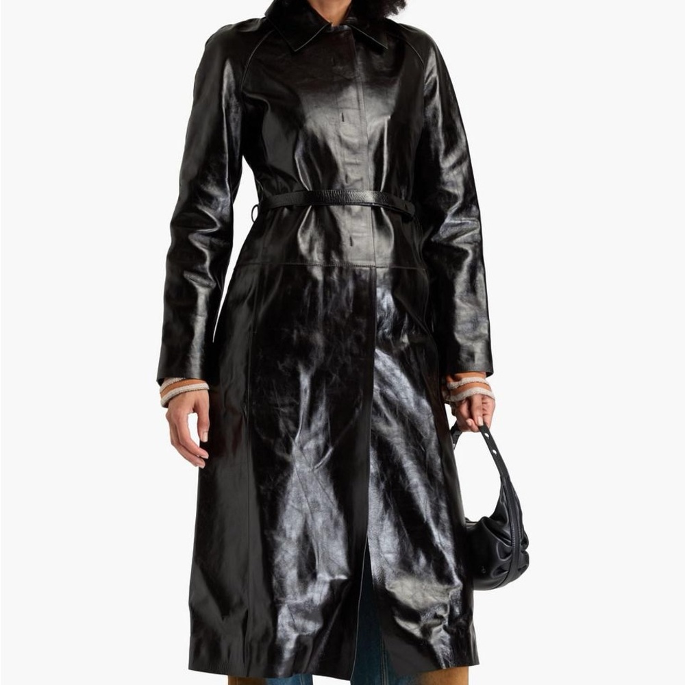 Acne Studios Dark brown black leather trench coat size 34
